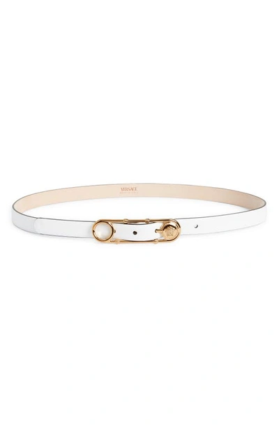 Versace Safety Pin Leather Belt In White