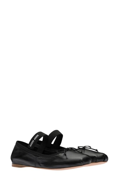 Miu Miu Logo Band Ballet Flat In Nero