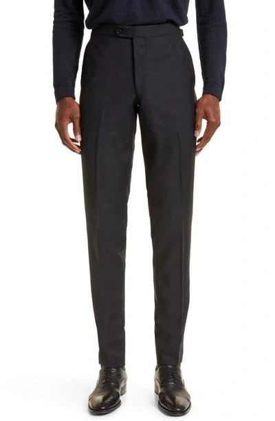 Thom Sweeney Tailored Wool Blend Tuxedo Trousers In Black