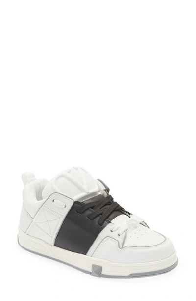 Valentino Garavani Open Skate Contrast-stripe Leather And Woven Low-top Trainers In Black