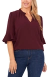 Cece Split Neck Blouse In Rich Cabernet