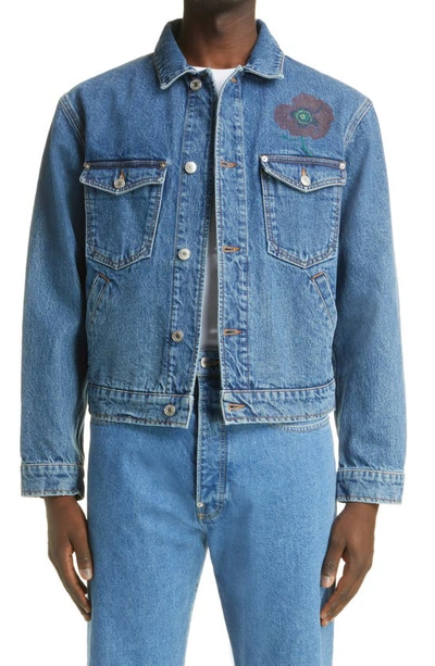 Kenzo Floral-print Trucker Jacket In Blue