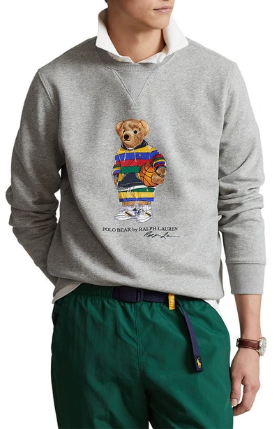 Polo Ralph Lauren Basketball Bear Graphic Crewneck Sweatshirt In Andover Heather Active Bear