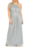 Adrianna Papell Stardust Pleated One Shoulder Gown In Dusty Periwinkle