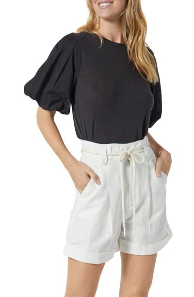 Joie Libby Puff Sleeve Linen Blend Top In Black