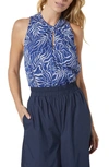 Joie Maraloma Vine Print Twist Neck Sleeveless Cotton Blouse In Blue