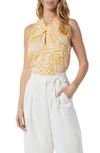 Joie Maraloma Vine Print Twist Neck Sleeveless Cotton Blouse In Porcelain Saffron