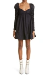 Zimmermann Ruched Long Sleeve Cotton Babydoll Dress In Black