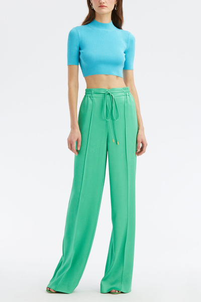 Oscar De La Renta Drawstring Tiewaist Wide-leg Pants In Aloe