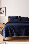Anthropologie Lustered Velvet Alastair Quilt By  In Blue Size Q Top/bed