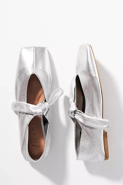 Vicenza Bow Mary Jane Flats In Silver