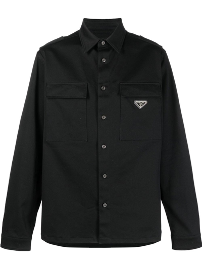 Prada Gabardine Stretch Cotton Shirt Jacket In Black