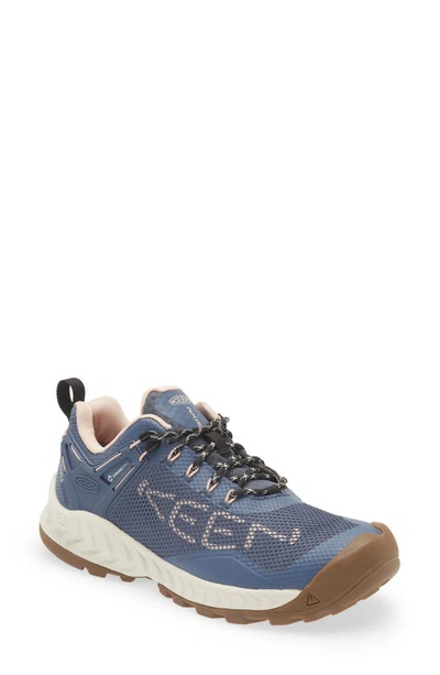 Keen Nxis Evo Waterproof Speed Hiking Shoe In Vintage Indigo/ Peachy