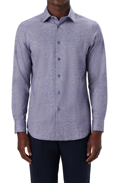 Bugatchi Ooohcotton® Print Button-up Shirt In Air Blue