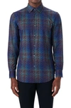 Bugatchi Ooohcotton® Abstract Print Button-up Shirt In Teal/ Brown