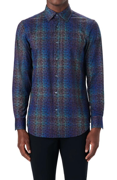 Bugatchi Ooohcotton® Abstract Print Button-up Shirt In Teal/ Brown