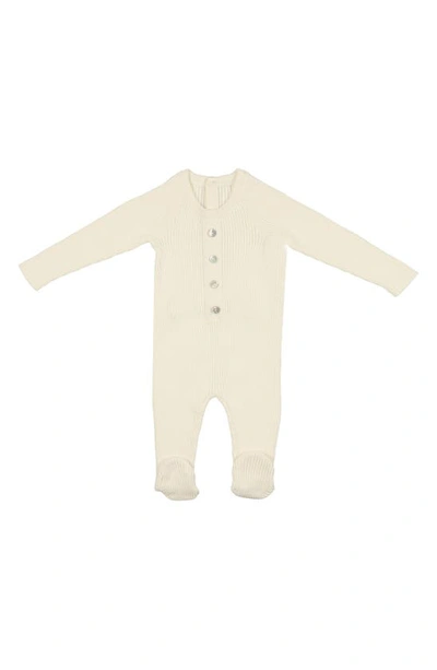 Maniere Babies' Rib Button Detail Cotton Knit Footie In Ivory