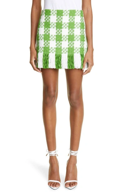 Oscar De La Renta Fringed Checked Cotton-blend Tweed Mini Skirt In Green