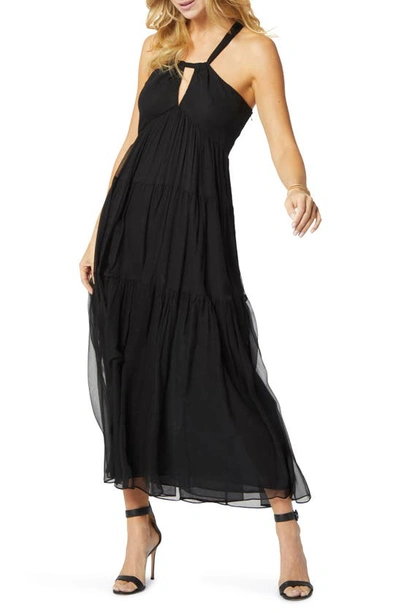 Joie Marcy Cutout Tiered Silk Halter Dress In Black