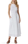 Joie Lory Smocked Linen Blend Maxi Dress In Bright White