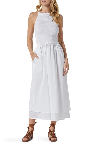 Joie Lory Smocked Linen Blend Maxi Dress In Bright White