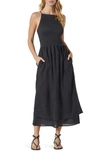 Joie Lory Smocked Linen Blend Maxi Dress In Caviar