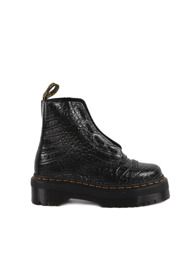 Dr. Martens' Sinclair Wild Croc Leather Boots In Gunmetal Wild