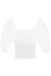 Erl Cropped Shirred Broderie Anglaise Cotton-poplin Top In White 1 (white)