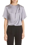 Vince Flutter-sleeve Draped Silk Blouse In Piero Blue