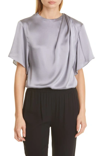 Vince Flutter-sleeve Draped Silk Blouse In Piero Blue