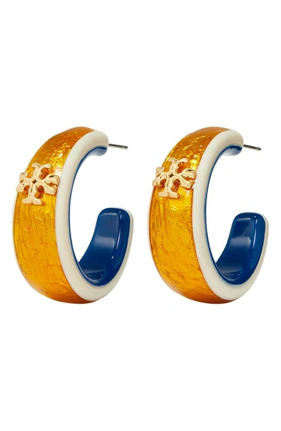 Tory Burch Roxanne Logo Hoop Earrings In Rolled Gold  display picture 3