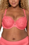 Curvy Couture Tulip Lace Bra In Sun Kissed Coral