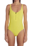 Moncler Zip Front One-piece Swimsuit In Yellow