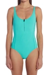 Moncler Zip Front One-piece Swimsuit In Aqua