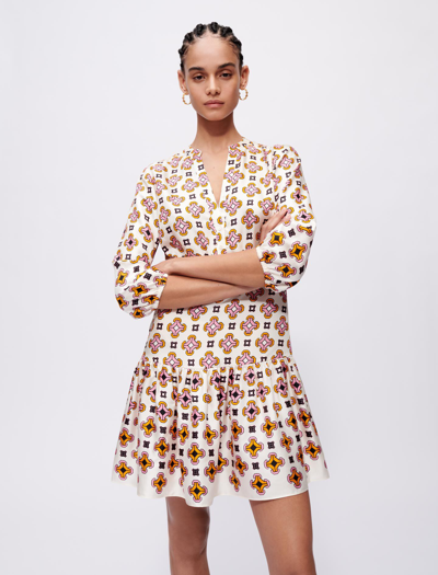 Maje Printed Silk Dress In Tiles Ecru Background /