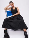 Maje Taffeta Dress With Cut-out At The Waist In Black