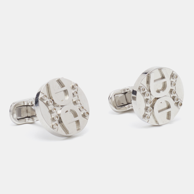 Pre-owned Aigner Silver Tone Round Logo Cufflinks