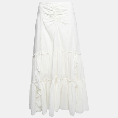 Pre-owned Diane Von Furstenberg Off-white Cotton Ruffle Trimmed Skirt L