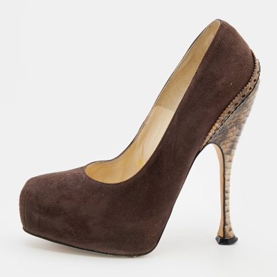 Pre-owned Brian Atwood Brown Suede Platform Pumps 38