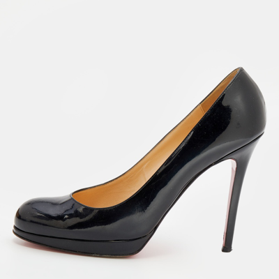 Pre-owned Christian Louboutin Black Patent Leather Simple Round Toe Pumps Size 40.5