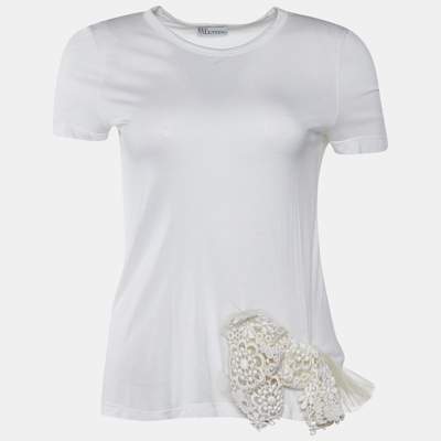 Pre-owned Red Valentino White Modal Lace Bow Detail Crew Neck Top S