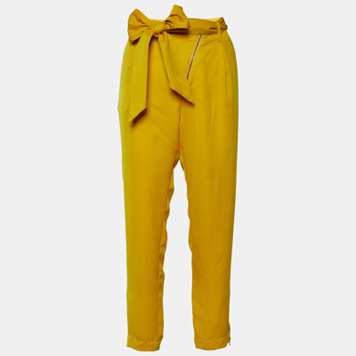 Pre-owned Love Moschino Yellow Crepe Zip Detail Trouser L