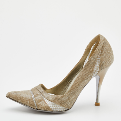 Pre-owned Stella Mccartney Beige Fabric And Mesh Pointed Toe Pumps Size 38