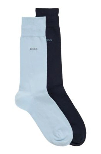 Hugo Boss Two-pack Of Cotton-blend Regular-length Socks In Blue