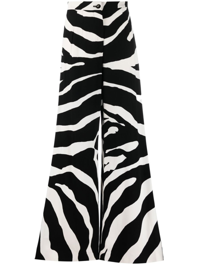 Dolce & Gabbana Zebra Printed Silk Crepe Wide Leg Pants In Black