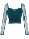 Self-portrait Shimmered Tulle Top In Green