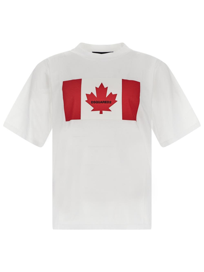 Dsquared2 Canada Flag Print Cotton Jersey T-shirt In White