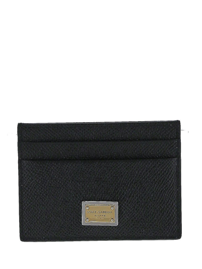 Dolce & Gabbana Calfskin Card Holder With Branded Plate In Black