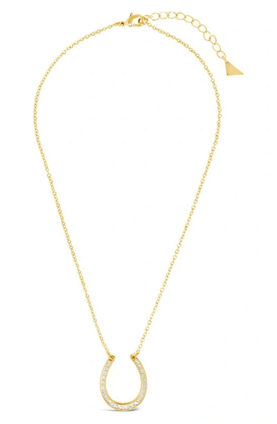 Sterling Forever Cz Horseshoe Pendant Necklace In Gold