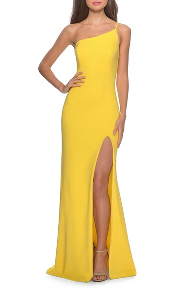 La Femme One Shoulder Long Jersey Dress In Yellow